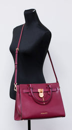 Michael Kors Hamilton Medium Mulberry Grained Leather Satchel Crossbody Handbag
