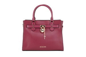 Michael Kors Hamilton Medium Mulberry Grained Leather Satchel Crossbody Handbag