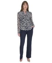 Tommy Hilfiger Womens Long Sleeve Ruffle V-Neck Blouse Midnight/Ivory X-Small