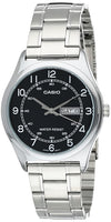 Casio MTP-V006D-1B2 Mens Stainless Steel Easy Reader Black Dial Day Date Analog Dress Watch