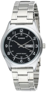 Casio MTP-V006D-1B2 Mens Stainless Steel Easy Reader Black Dial Day Date Analog Dress Watch