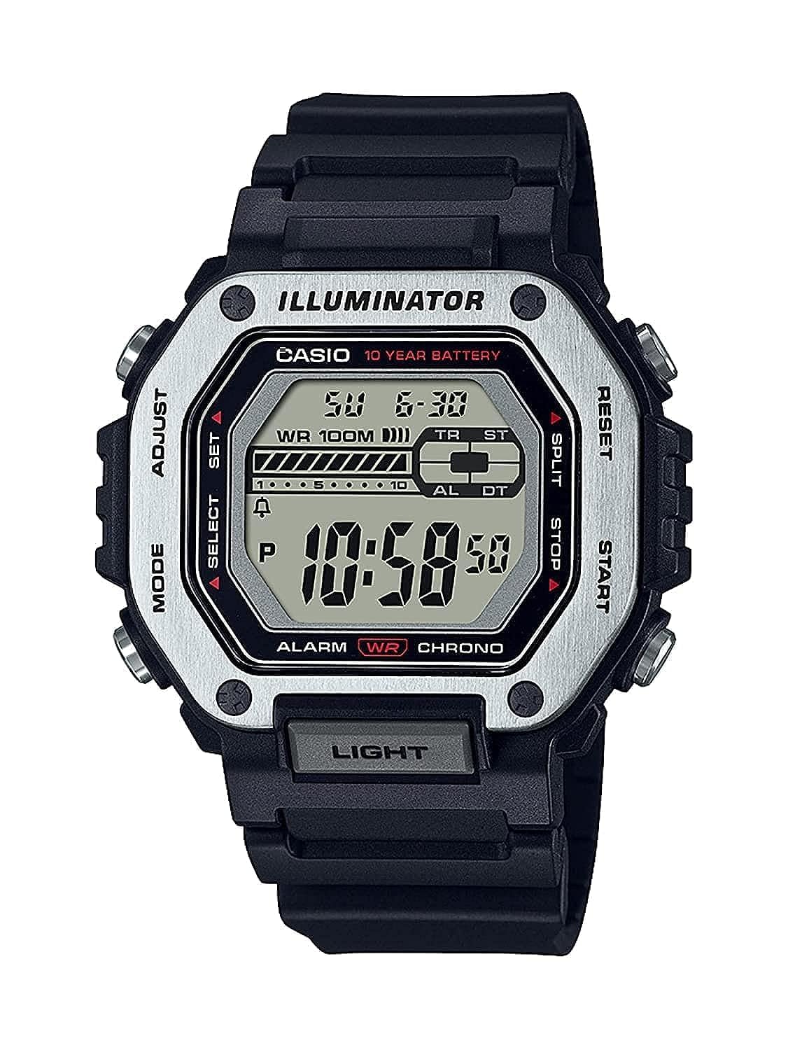 Casio LED Illuminator Dual-Time 1/100-Second Stopwatch w/ 5 Multi-Function Alarms MWD-110H-1AV