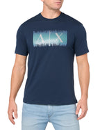 A | X ARMANI EXCHANGE Mens Regular Fit Cotton Colored Lines Box Logo Tee Navy Blazer