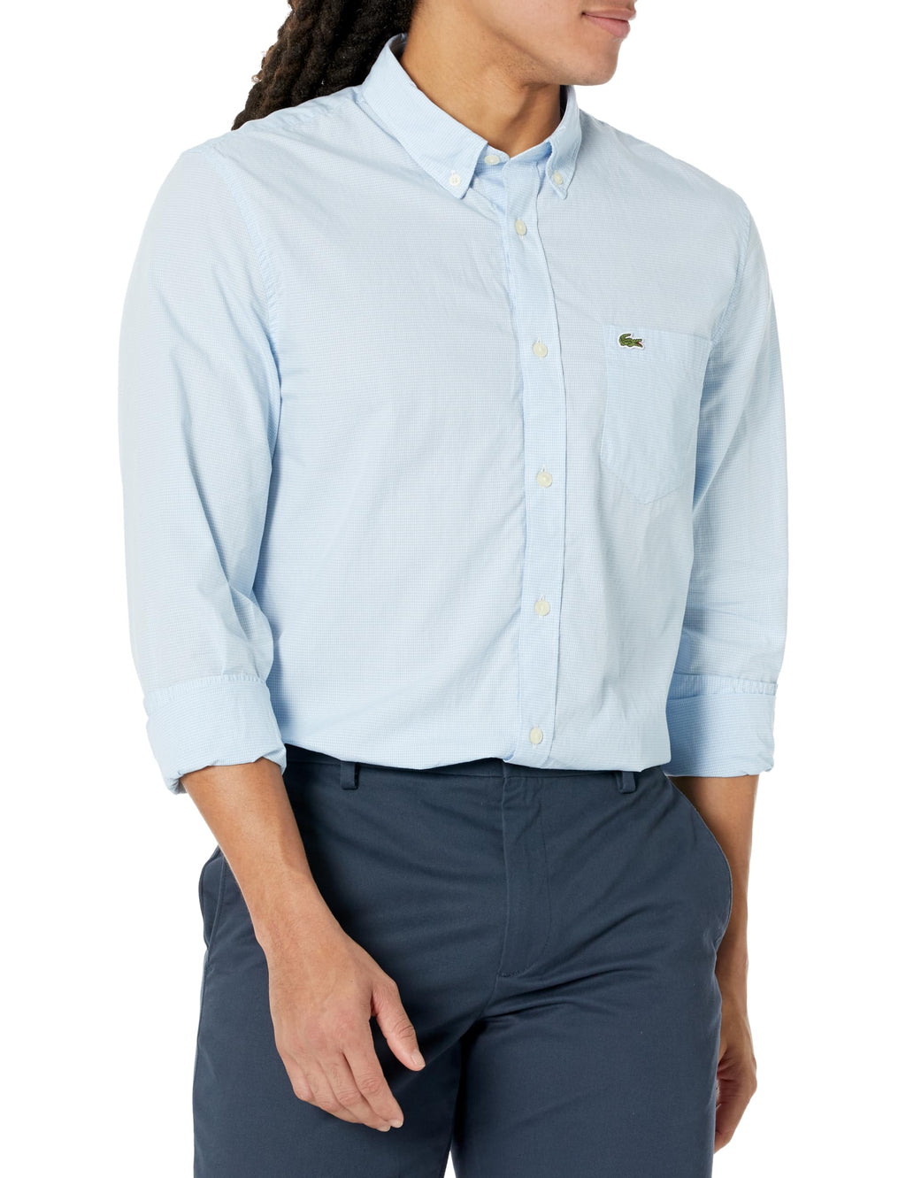 Lacoste Mens Long Sleeve Regular Fit Gingham Button Down Poplin Shirt