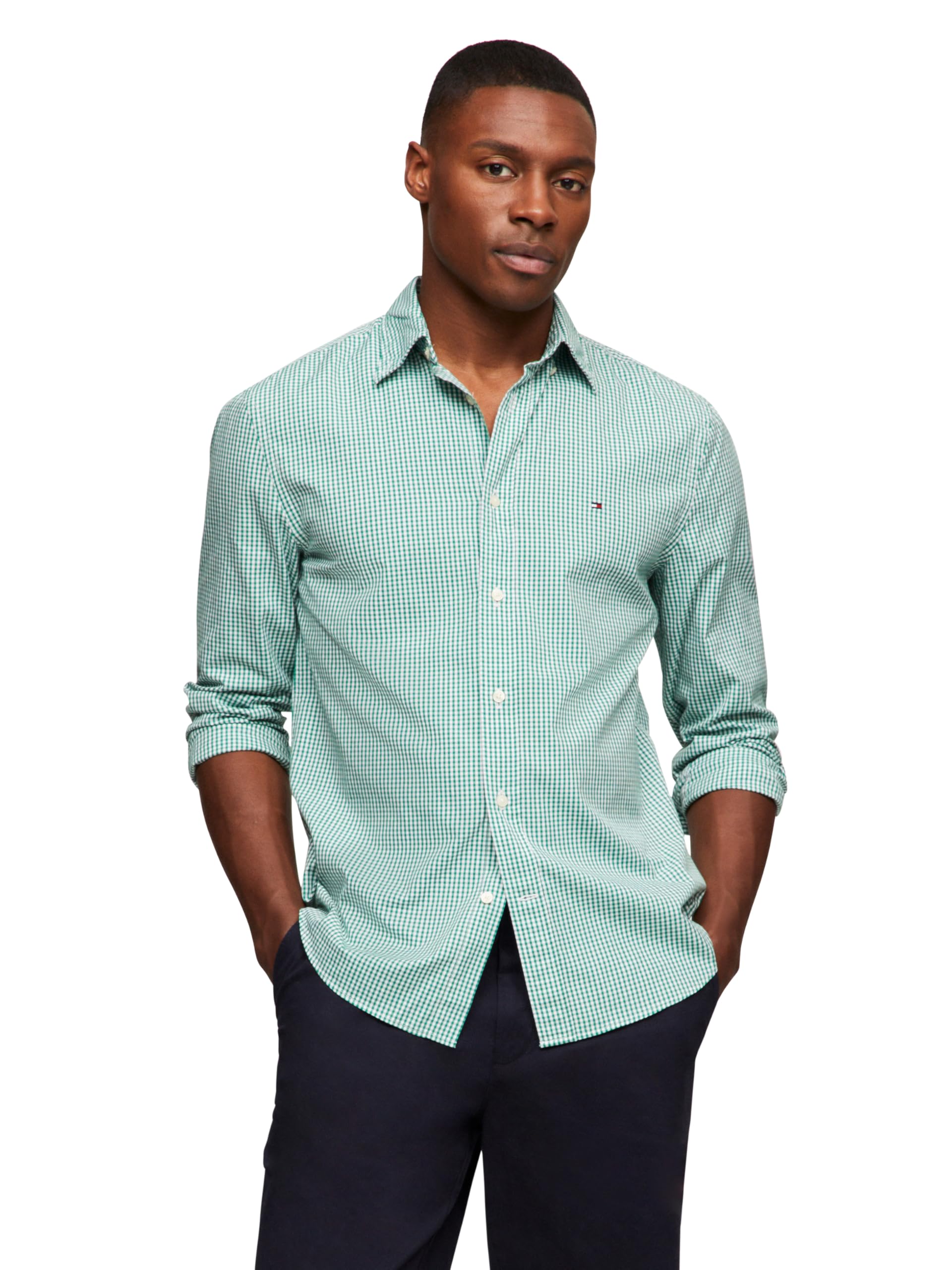 Tommy Hilfiger Mens Flex Poplin Gingham Regular Long Sleeve Shirts
