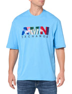 A | X ARMANI EXCHANGE Mens Comfort Fit Cotton Jersey Color Logo Tee Azure Blue