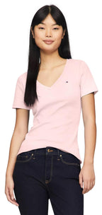 Tommy Hilfiger Womens Favorite Regular Fit V-Neck Flag Logo T-Shirt IcyPink XL