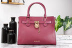Michael Kors Hamilton Medium Mulberry Grained Leather Satchel Crossbody Handbag