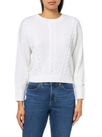 Tommy Hilfiger Womens Solid Crewneck Casual Sweater Ivory Multi Medium