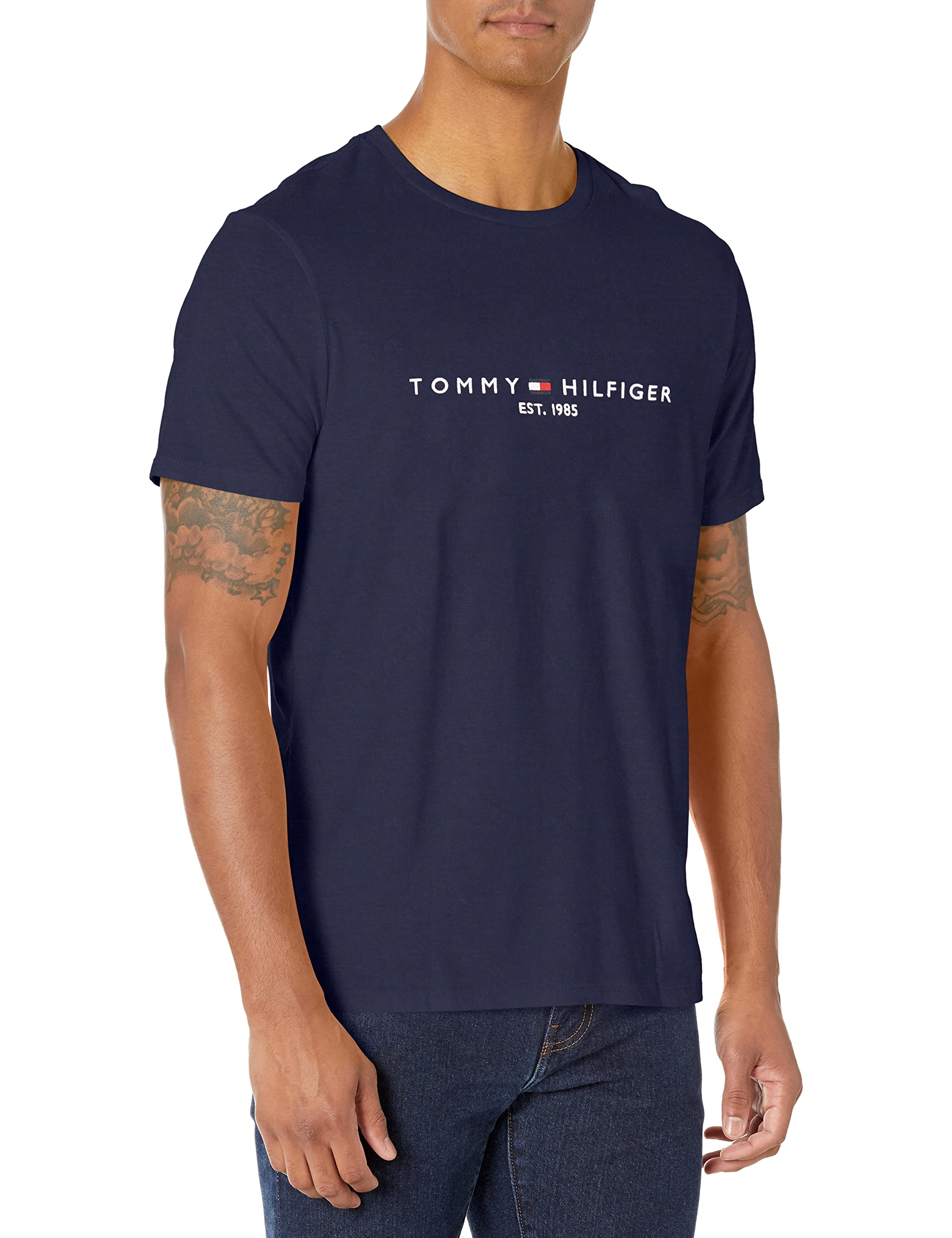 Tommy Hilfiger Mens New Line Crewneck T-Shirt (Medium Navy (1985))