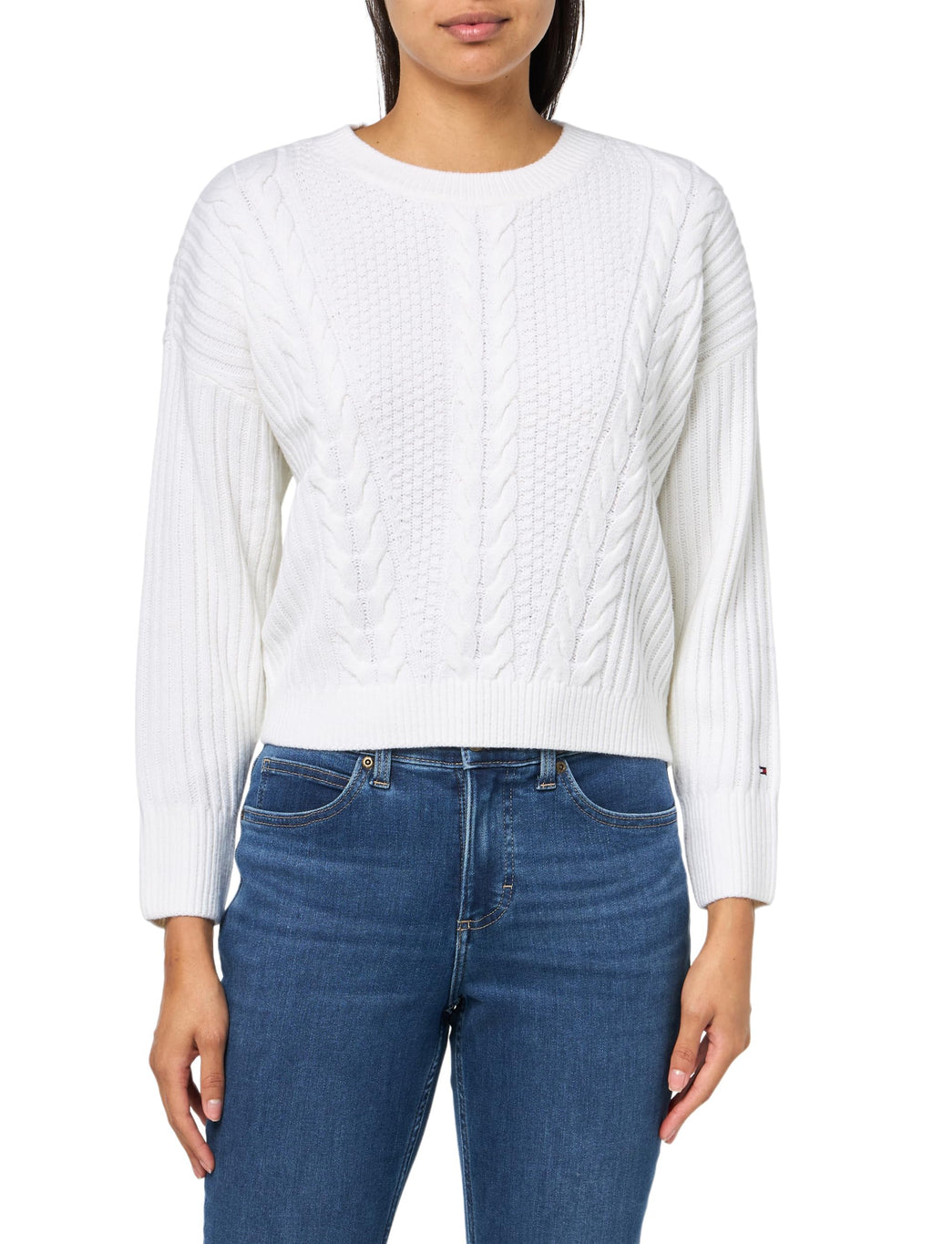 Tommy Hilfiger Womens Solid Crewneck Casual Sweater Ivory Multi Medium
