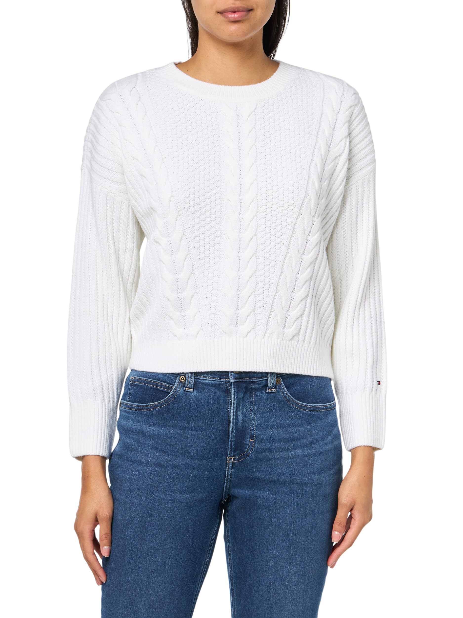 Tommy Hilfiger Womens Solid Crewneck Casual Sweater Ivory Multi Medium