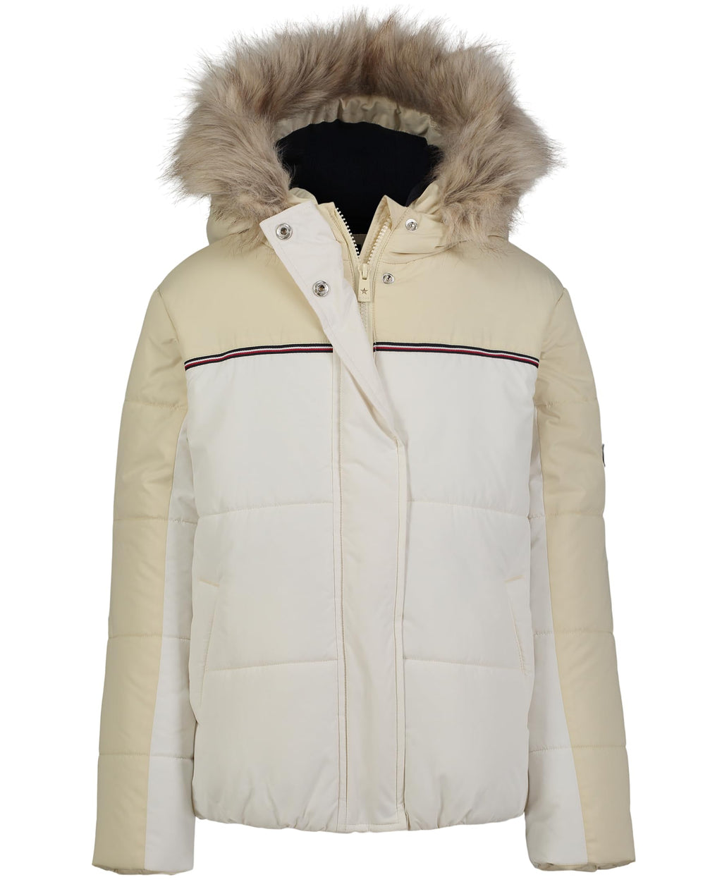 Tommy Hilfiger Girls Short Length Heavyweight Puffer Jacket With Polar Fleece Lining & Faux Fur Hood Egret Expedition 4