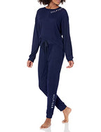 Tommy Hilfiger Womens Rib Logo Neck Pullover Top and Cuffed Bottom Pj Pajama Set Peacoat X-Large US
