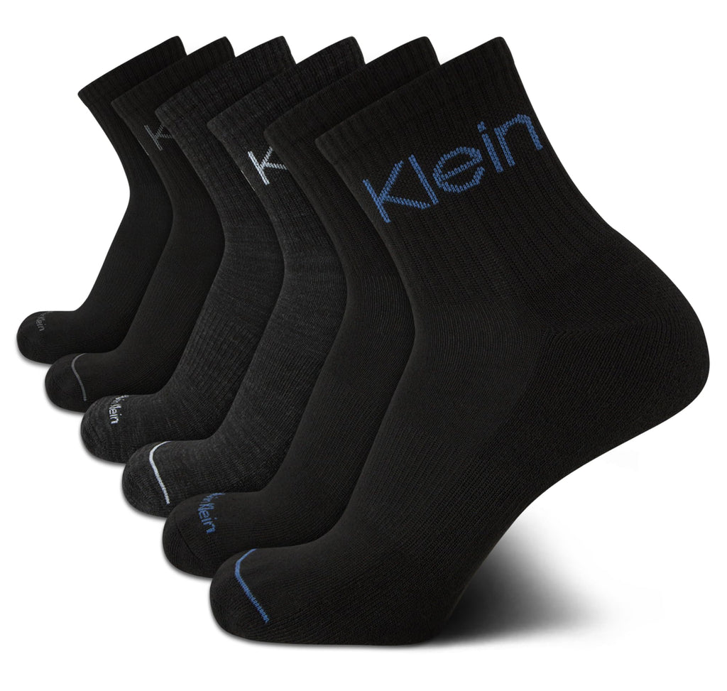 Calvin Klein Mens Socks - Athletic Cushioned High Quarter Cut Socks (6 Pack) Size 7-12 Black Multi