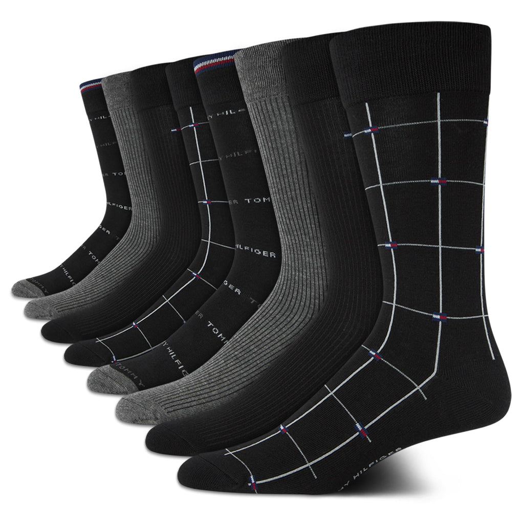 Tommy Hilfiger Mens Dress Socks - 8 Pack Comfort Stretch Crew Socks for Men - Crew Length Breathable Mens Work Socks (7-12) Size 7-12 BlackGrey