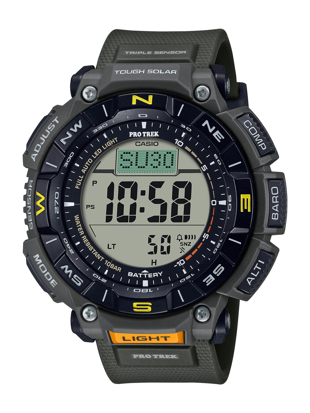 Casio PRG340 Series | Pro Trek | Green | 100 Meter Water Resistance | Compass | Alt/Baro-Thermo | Tough Solar Power | 1-100 SEC Stopwatch | Countdown Timer | World Time