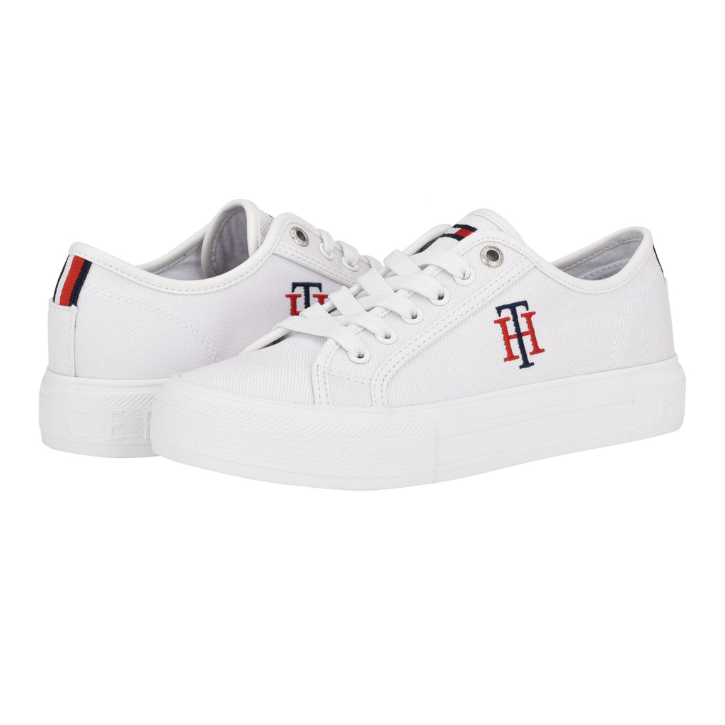 Tommy Hilfiger Womens Alezya Sneaker White Stripe Multi 10
