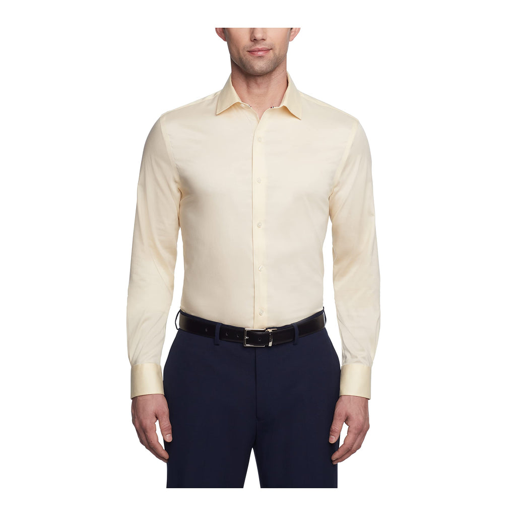 Tommy Hilfiger Mens Dress Shirt Slim Fit Stretch Twill Yellow 16" Neck 32"-33" Sleeve