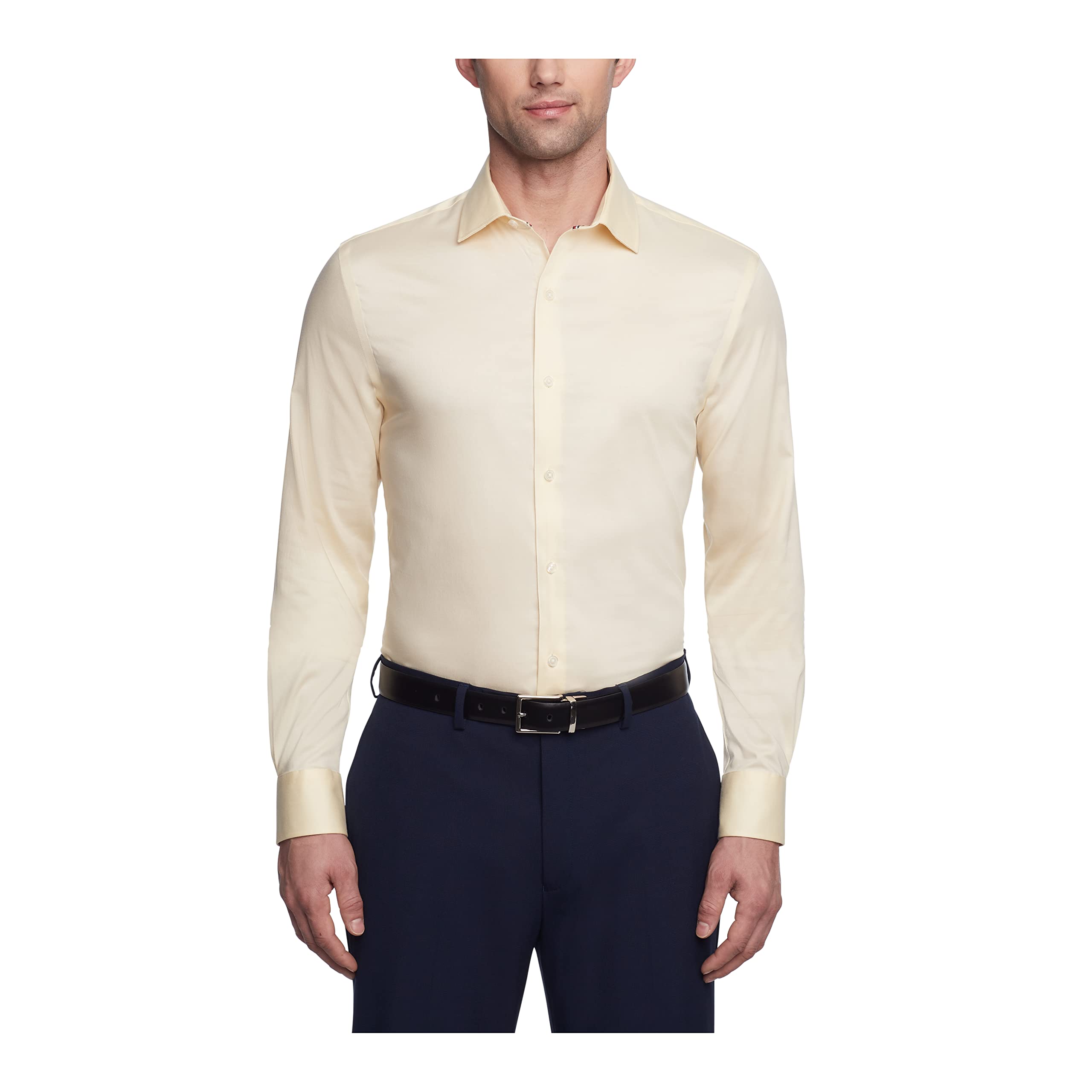 Tommy Hilfiger Mens Dress Shirt Slim Fit Stretch Twill Yellow 16" Neck 32"-33" Sleeve