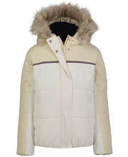 Tommy Hilfiger Girls Short Length Heavyweight Puffer Jacket With Polar Fleece Lining & Faux Fur Hood Egret Expedition 4